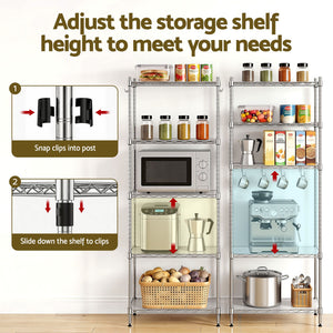 Kitchen Shelving Unit | 5-Tier Adjustable Metal Rack | 60 x 35 x 150cm | Silver