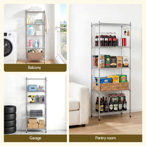 Kitchen Shelving Unit | 5-Tier Adjustable Metal Rack | 60 x 35 x 150cm | Silver
