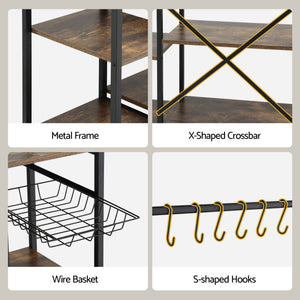 Artiss 5-Tier Kitchen Rack with Power Outlets 90CMX153CM Microwave Storage Shelf