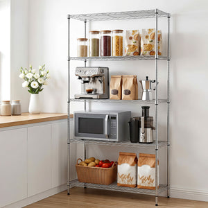 Kitchen Storage Rack | 5-Tier Adjustable Metal Shelving | 90 x 35 x 182cm