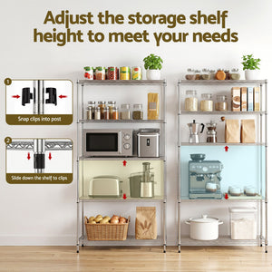 Artiss 5-Tier Kitchen Rack Shelf Shelving 90x35x182CM Adjustable Metal Storage Shelves