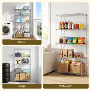 Kitchen Storage Rack | 5-Tier Adjustable Metal Shelving | 90 x 35 x 182cm