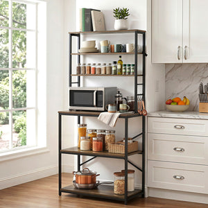 Kitchen Rack | 6-Tier Microwave Stand with 6 Hooks | 80 x 167cm