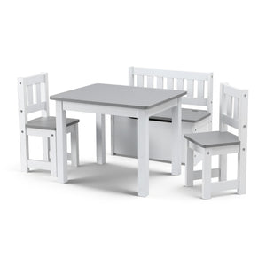 Kids Table Set 4pc | Activity Table + Storage Bench + 2 Chairs | Grey