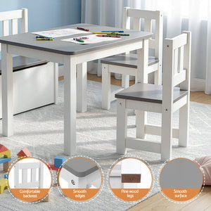 Kids Table Set 4pc | Activity Table + Storage Bench + 2 Chairs | Grey