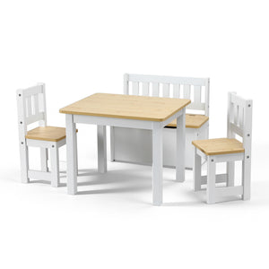 Kids Table Set 4pc | Activity Table + Storage Bench + 2 Chairs | Natural