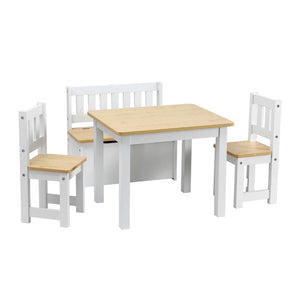 Kids Table Set 4pc | Activity Table + Storage Bench + 2 Chairs | Natural
