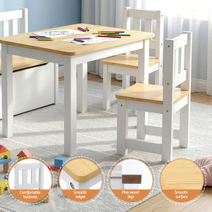 Kids Table Set 4pc | Activity Table + Storage Bench + 2 Chairs | Natural