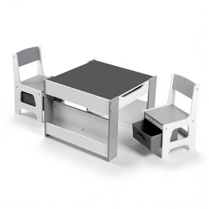 Kids Table Set | 4-in-1 Activity Table + Bookcase + Storage + Blackboard | Grey