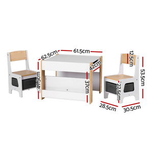 Kids Table Set | 4-in-1 Activity Table + Bookcase + Storage + Blackboard | Natural