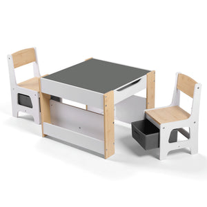 Kids Table Set | 4-in-1 Activity Table + Bookcase + Storage + Blackboard | Natural