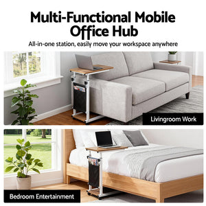 Adjustable Laptop Desk | Mobile Workstation Stand | 48cm | Oak Finish