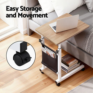 Adjustable Laptop Desk | Mobile Workstation Stand | 48cm | Oak Finish