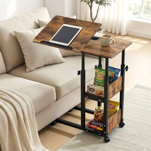Artiss 3 Tier Adjustable Laptop Desk Tiltable Mobile Side Table Wheels