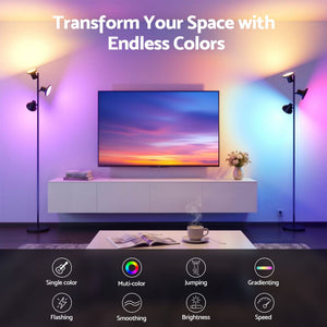 RGB LED Floor Lamp | 3 Swivel Lights with Remote Control