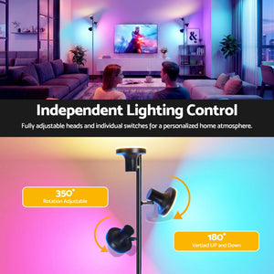 RGB LED Floor Lamp | 3 Swivel Lights with Remote Control