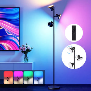 RGB LED Floor Lamp | 3 Swivel Lights with Remote Control