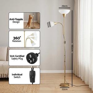 Gold Floor Lamp | Mother & Child Reading Light with Flexible Gooseneck