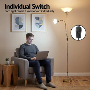Gold Floor Lamp | Mother & Child Reading Light with Flexible Gooseneck