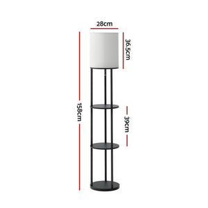 Floor Lamp | 3 Tier Shelf Storage | LED Light Stand | Home Room | Vintage Round