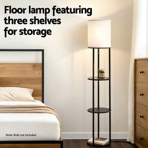 Floor Lamp | 3 Tier Shelf Storage | LED Light Stand | Home Room | Vintage Round