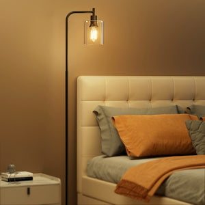 Floor Lamp | Light Stand | Modern Home | Living Room | Office Reading | Glass Shade Black