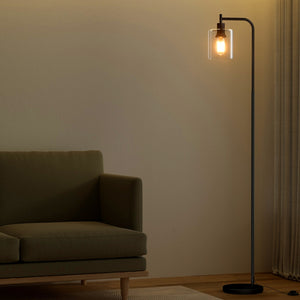Floor Lamp | Light Stand | Modern Home | Living Room | Office Reading | Glass Shade Black