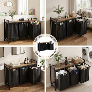 Laundry Basket | 3 Pull-Out Bags & Metal Frame | Black