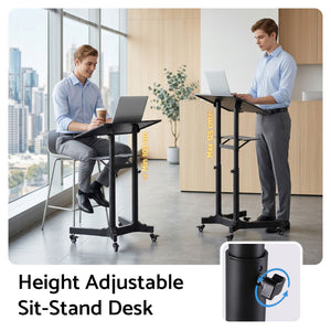 Mobile Lectern Stand | Adjustable Sit-to-Stand Presentation Podium | Black