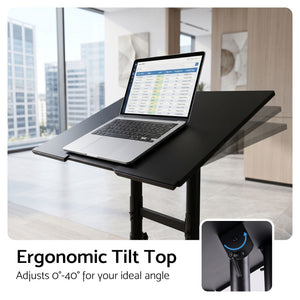 Artiss Mobile Lectern Stand, Adjustable Sit-to-Stand Presentation Podium w/ Wheels Black