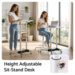 Mobile Lectern Stand | Adjustable Sit-to-Stand Presentation Podium | White