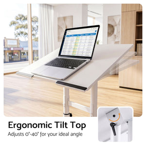 Mobile Lectern Stand | Adjustable Sit-to-Stand Presentation Podium | White