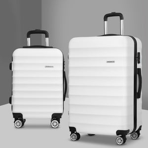 Wanderlite 2pcs Luggage Trolley | Travel Suitcase Set | TSA | Hard Shell Case | Strap | White