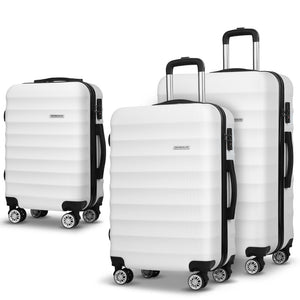 Wanderlite 3pcs Luggage Trolley | Travel Suitcase Set | TSA | Hard Shell Case | Strap | White