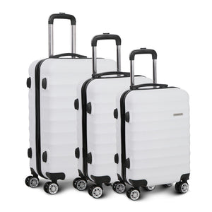 Wanderlite 3pcs Luggage Trolley | Travel Suitcase Set | TSA | Hard Shell Case | Strap | White