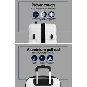 Wanderlite 3pcs Luggage Trolley | Travel Suitcase Set | TSA | Hard Shell Case | Strap | White
