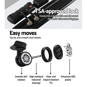 Wanderlite 3pcs Luggage Trolley | Travel Suitcase Set | TSA | Hard Shell Case | Strap | White
