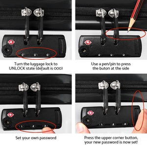 Wanderlite 3pcs Luggage Trolley | Travel Suitcase Set | TSA | Hard Shell Case | Strap | White