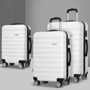 Wanderlite 3pcs Luggage Trolley | Travel Suitcase Set | TSA | Hard Shell Case | Strap | White