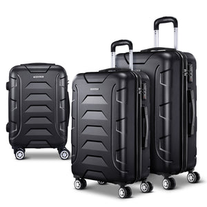 Wanderlite 3pc Luggage Trolley | Travel Suitcase Set | TSA | Hard Case | Lightweight | Black