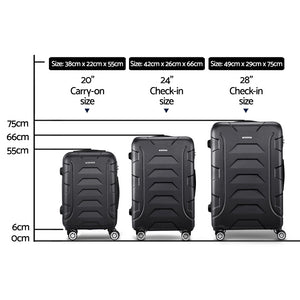 Wanderlite 3pc Luggage Trolley | Travel Suitcase Set | TSA | Hard Case | Lightweight | Black