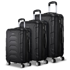 Wanderlite 3pc Luggage Trolley | Travel Suitcase Set | TSA | Hard Case | Lightweight | Black