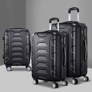 Wanderlite 3pc Luggage Trolley | Travel Suitcase Set | TSA | Hard Case | Lightweight | Black