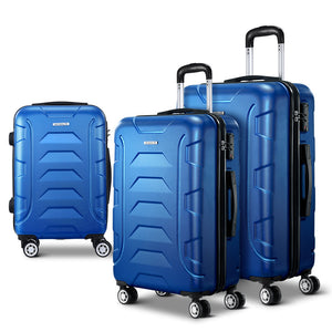 Wanderlite 3pc Luggage Trolley | Travel Suitcase Set | TSA | Hard Shell Case | Strap | Blue