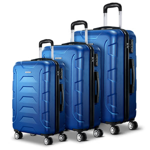 Wanderlite 3pc Luggage Trolley | Travel Suitcase Set | TSA | Hard Shell Case | Strap | Blue