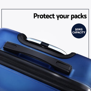 Wanderlite 3pc Luggage Trolley | Travel Suitcase Set | TSA | Hard Shell Case | Strap | Blue