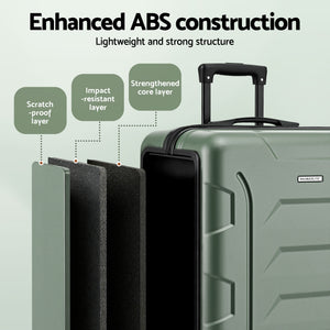 Luggage Set 3pc | Lightweight Hard Case | TSA | Grey & Green