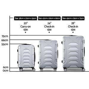 Wanderlite 3pc Luggage Trolley | Travel Suitcase Set | TSA | Hard Case Shell | Strap | Silver