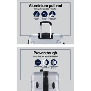 Wanderlite 3pc Luggage Trolley | Travel Suitcase Set | TSA | Hard Case Shell | Strap | Silver