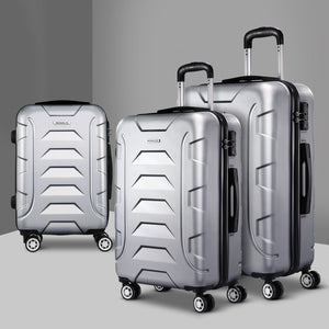 Wanderlite 3pc Luggage Trolley | Travel Suitcase Set | TSA | Hard Case Shell | Strap | Silver